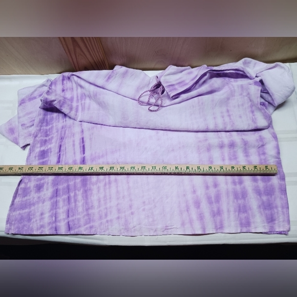 Avon Open Shoulder Blouse/Size L 12-14/Lightweight Purple Tie Dye Ruffle Sleeve - Picture 8 of 14
